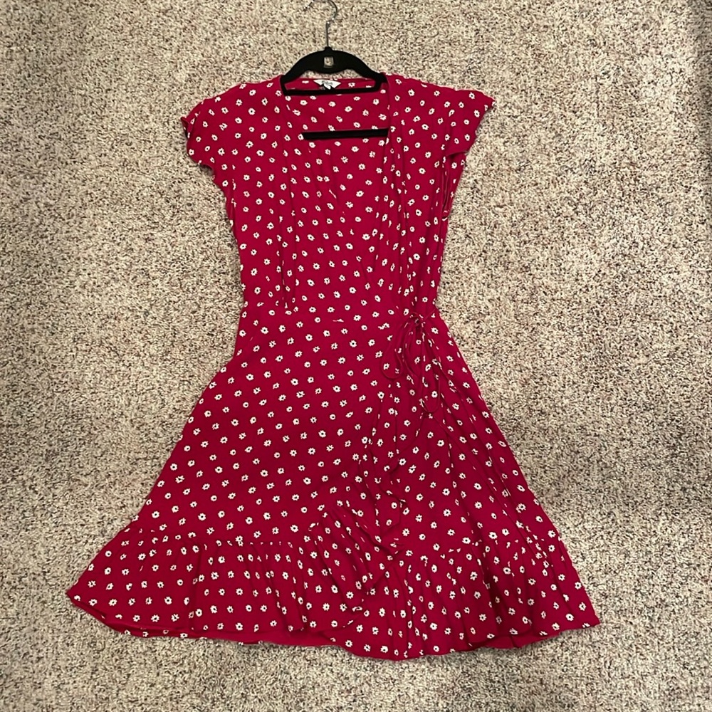 RAILS wrap mini dress, red & cream, size medium